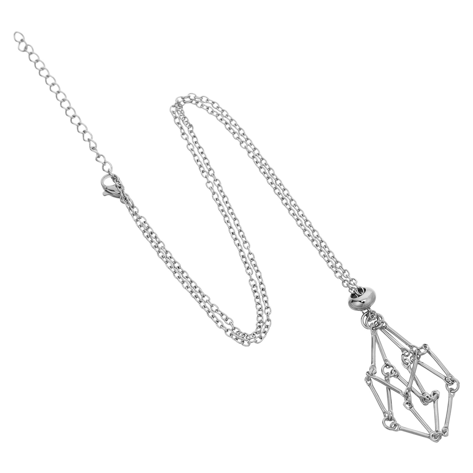 Crystal Pendant Necklace Natural Stone - Kristal Taşı Tutucu Kolye, Paslanmaz Çelik