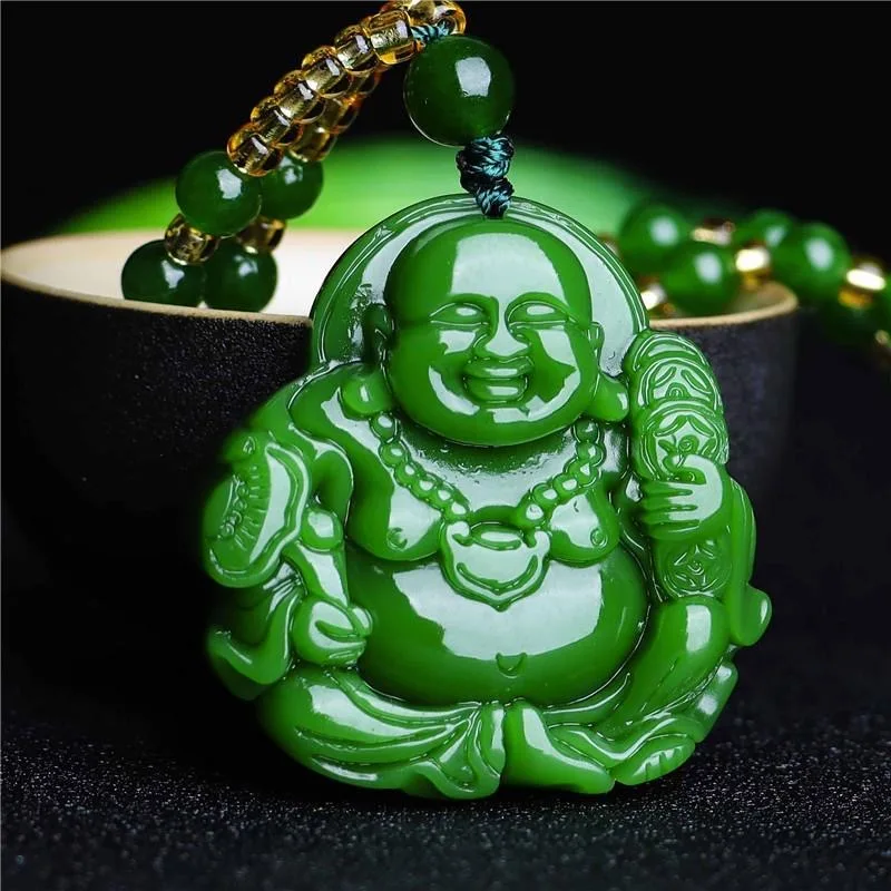 Necklaces - Çin yeşil yeşim Maitreya buda kolye