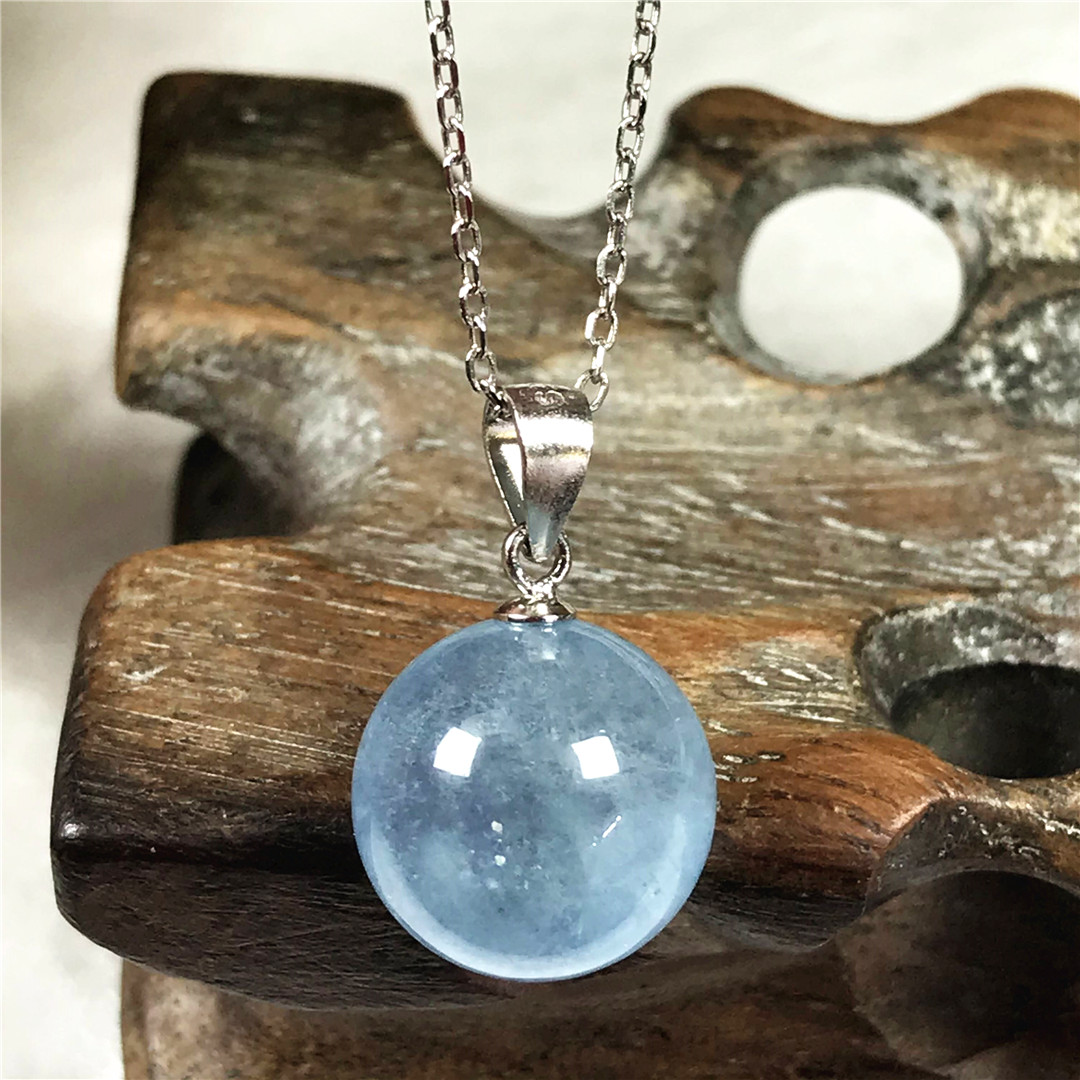 925 Sterling Silver Chain Necklace Men - Kadınlar için 13mm doğal mavi akuamarin