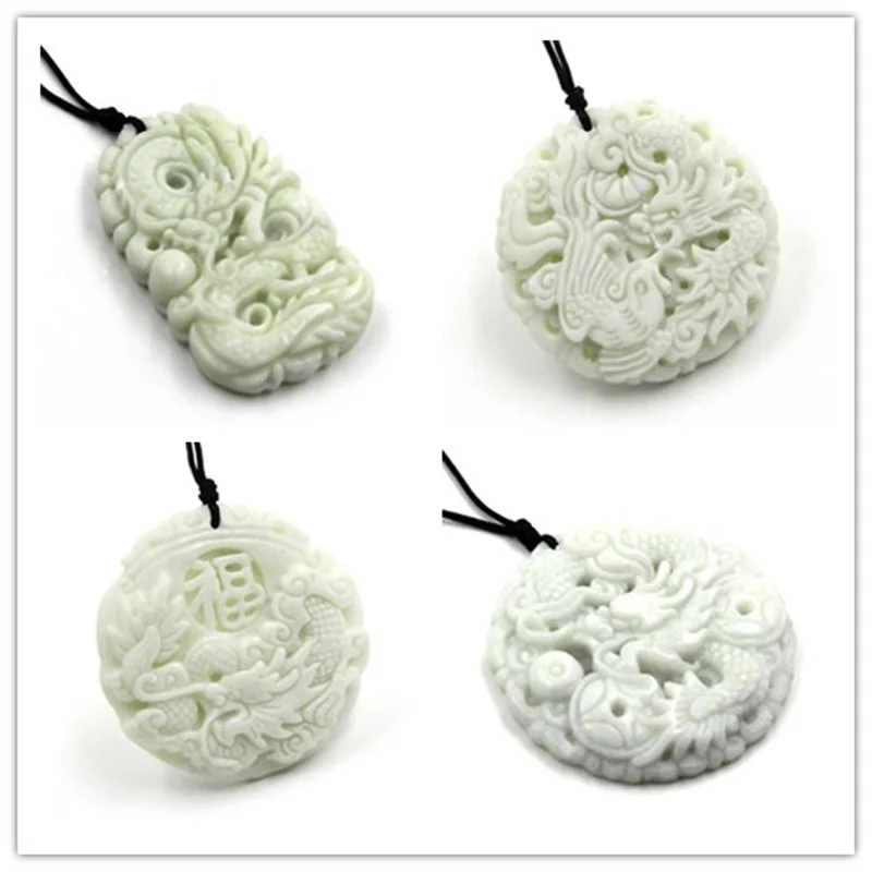 Necklaces - Doğal Beyaz yeşim Ejderha Phoenix Kolye