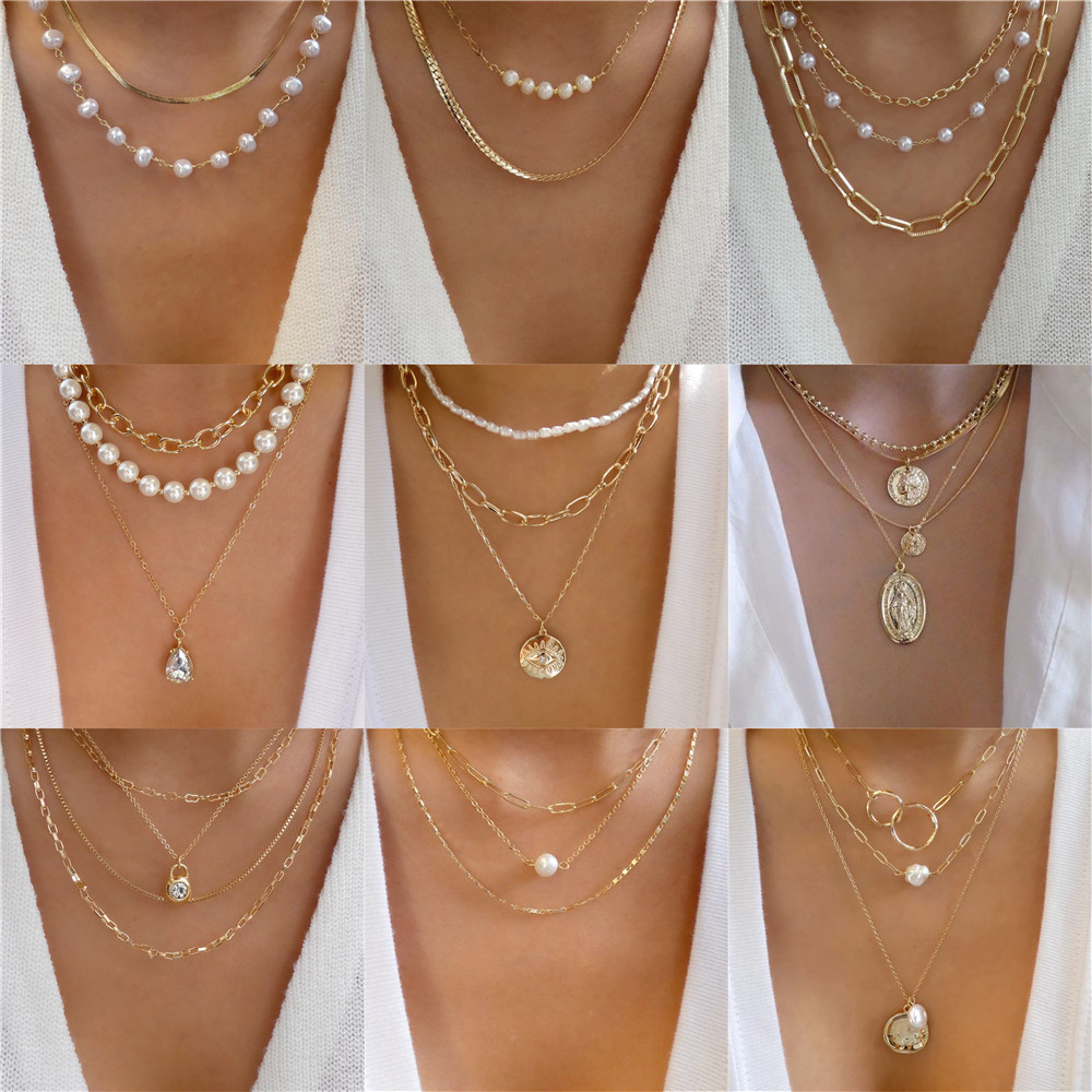 Pearl Choker Necklace Vintage - Kadınlar için Trendy altın-plaka geometrik boncuk