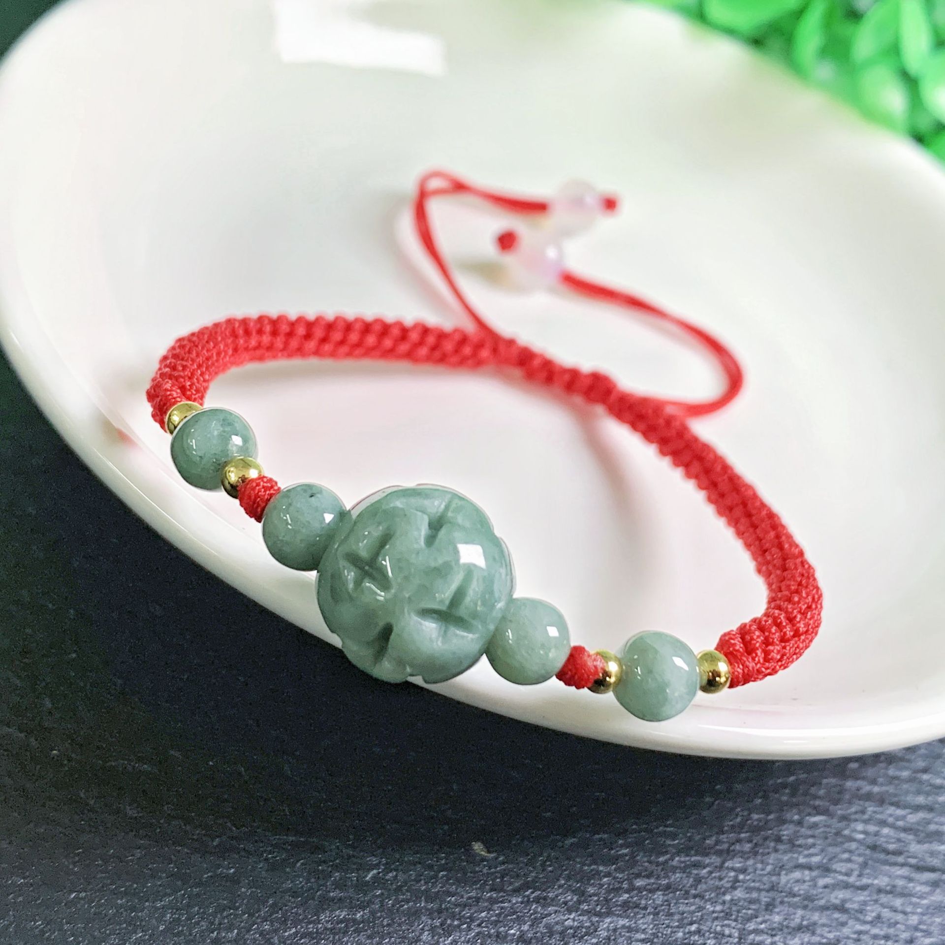 Bracelets - Myanmar Jadeit Oyma Boncuk Bilezik Doğal