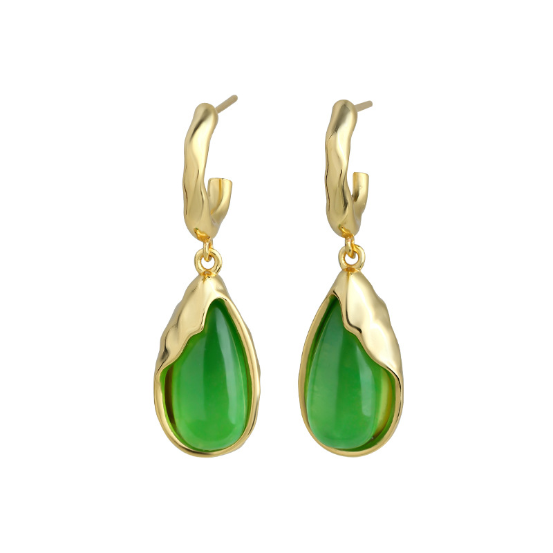 Earrings - Yeşil Gerçek Yeşim Taşı Damla Küpeler,