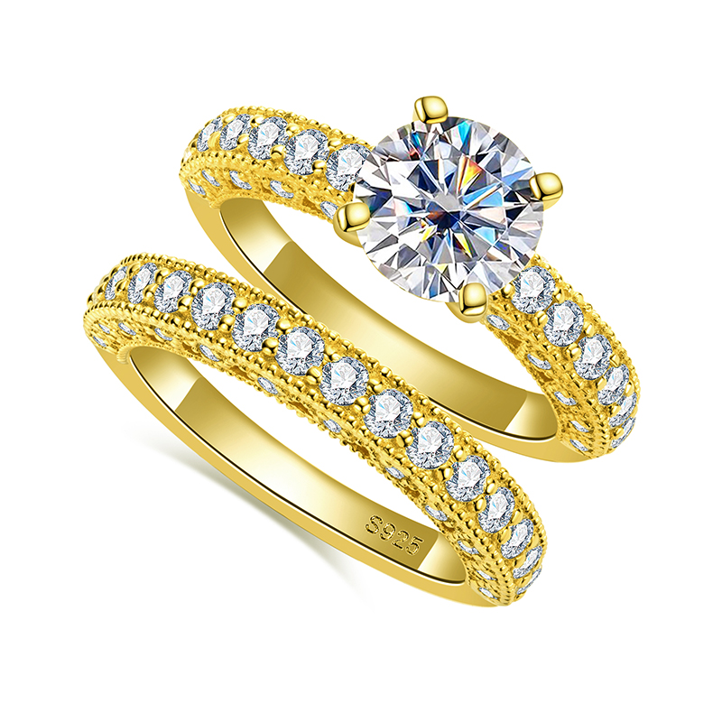 Moissanite Engagement Ring 1 Carat - Kadınlar İçin Yüzük Seti 925 Ayar