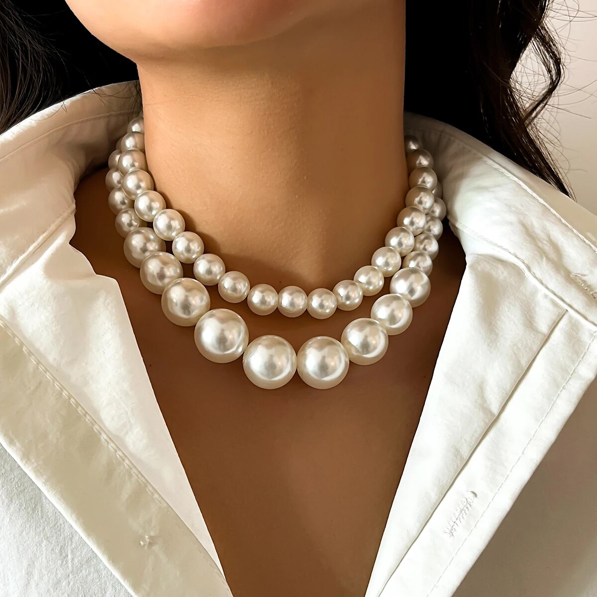 2 adet/takım abartılı büyük ta - Pearl Choker Necklace Vintage incelemesi ve fiyatı